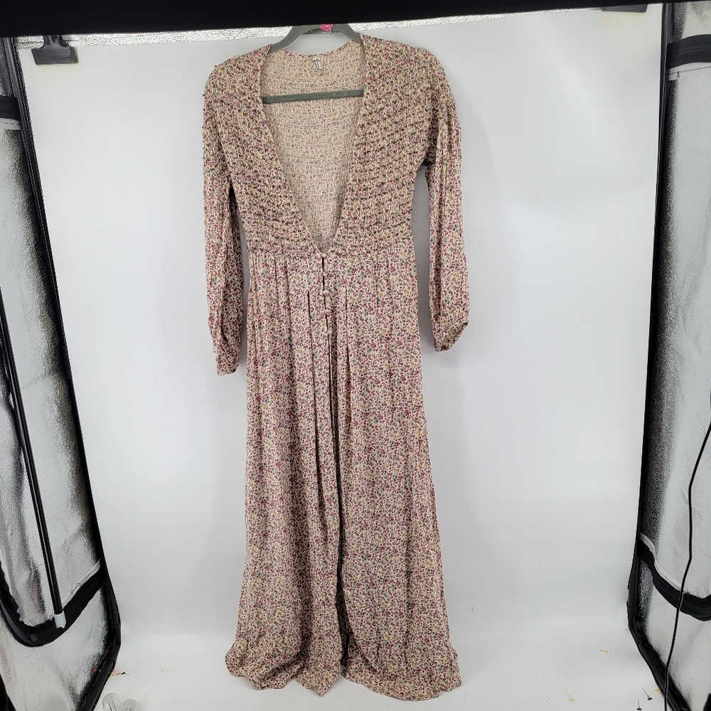 FREE PEOPLE KADENCE ROBE SMOCKED BEADED Floral DUSTER KIMONO Sz Medium - Picture 8 of 11